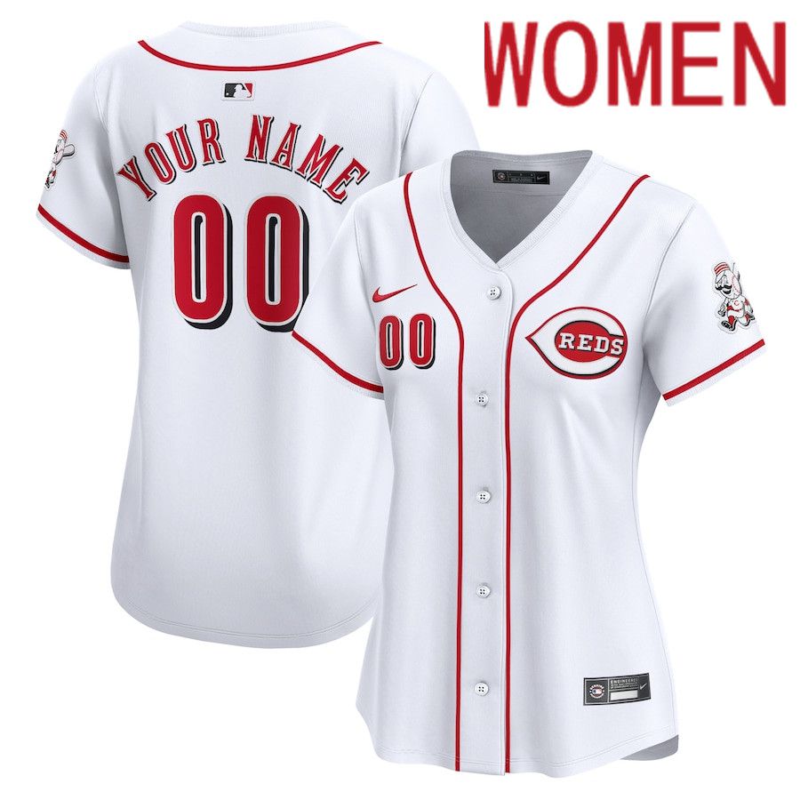 Women Cincinnati Reds Nike White Home Limited Custom MLB Jersey->->Custom Jersey